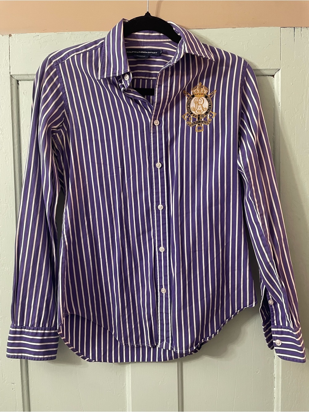 Vintage Ralph lauren Purple Striped Button-Down Shirt with RL Crest